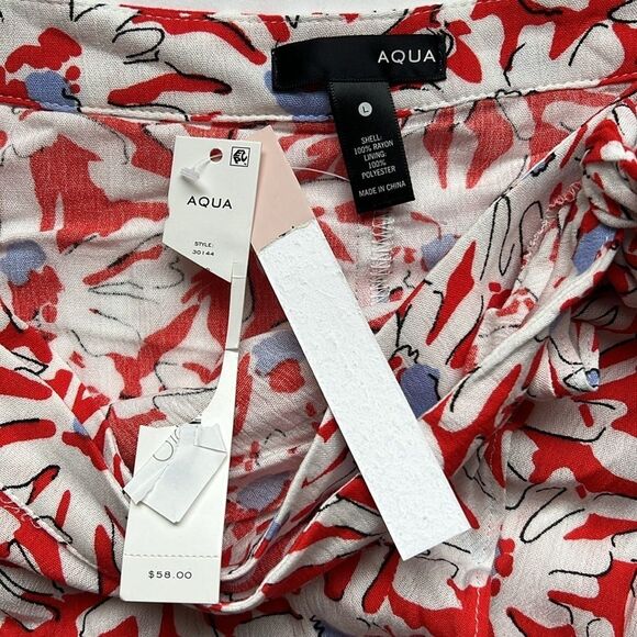 Aqua Red White Floral Wrap Skirt Red White Size Large NWT - Picture 3 of 5